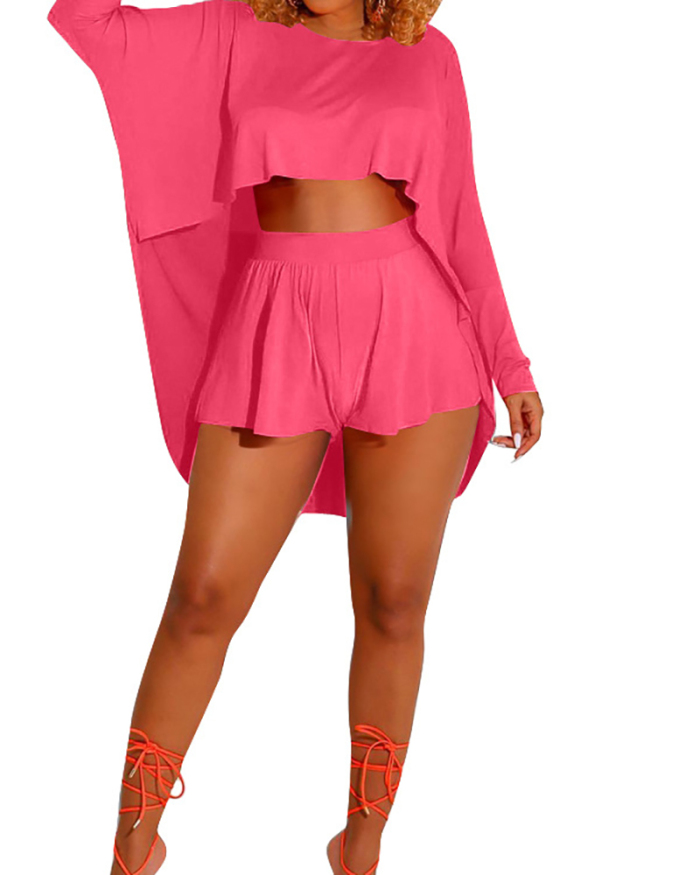Sexy Fashion Casual Loose Bat Sleeve Top Soft Shorts Two-piece Shorts Set Multi Color S-2XL