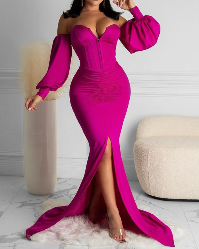 New Ladies Sexy Elegant Pure Color Evening Dress S-2XL