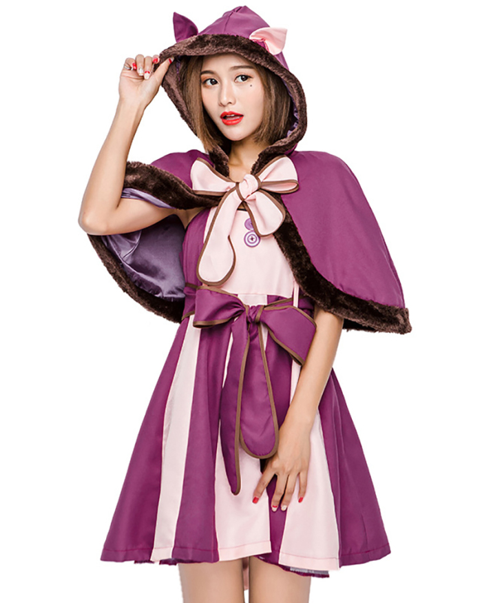 Alice in Wonderland Character Purple Grinning Kitty Fairy Tale Character Cat Cosplay Smiley Cat  Adult Halloween Costume Purple