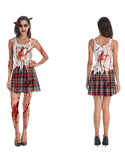 Halloween Night Dress With Blood-Slimmed Waistcoat Costume