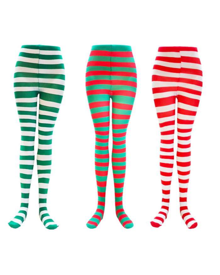 Halloween Cospaly Santa Claus Costume Accessories Socks 3-color Striped Socks Adult Stretch Breathable Pantyhose