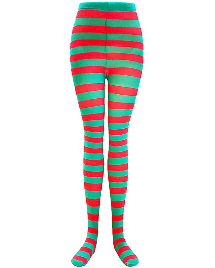 Halloween Cospaly Santa Claus Costume Accessories Socks 3-color Striped Socks Adult Stretch Breathable Pantyhose