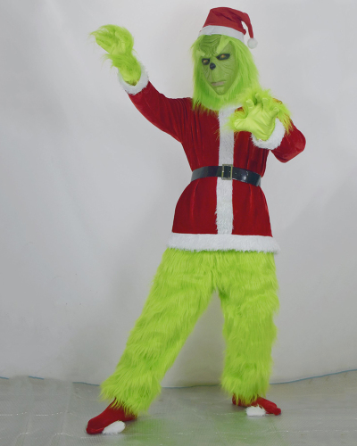 Halloween Green Fur Monster Grinch Cosplay Santa Suit Party Costume Suit