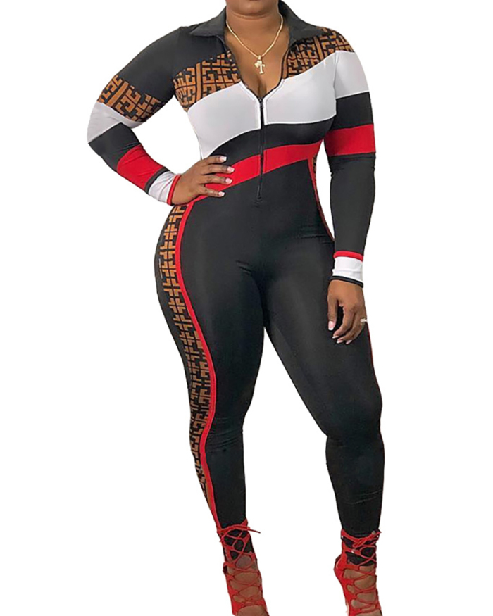 Women Long Sleeve Colorblock Sexy Tight Two Pieces Outfit Pants Sets Black S-XL
