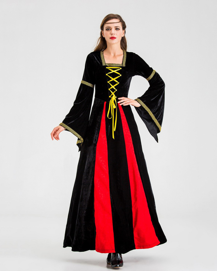 Costumes Dress for Women Trumpet Sleeves Fancy Medieval Gothic Lace Up Dress