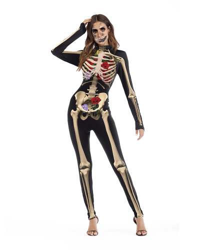 Skeleton Costume Bone Print Stretch Funny Cosplay Catsuit Bodysuit Rompers