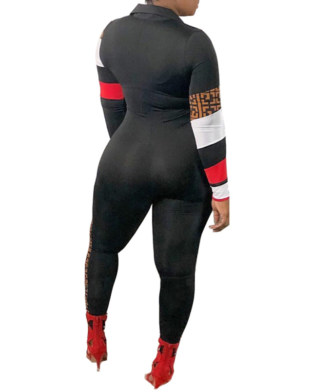 Women Long Sleeve Colorblock Sexy Tight Two Pieces Outfit Pants Sets Black S-XL