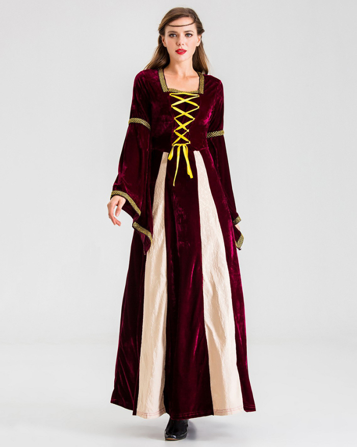 Costumes Dress for Women Trumpet Sleeves Fancy Medieval Gothic Lace Up Dress