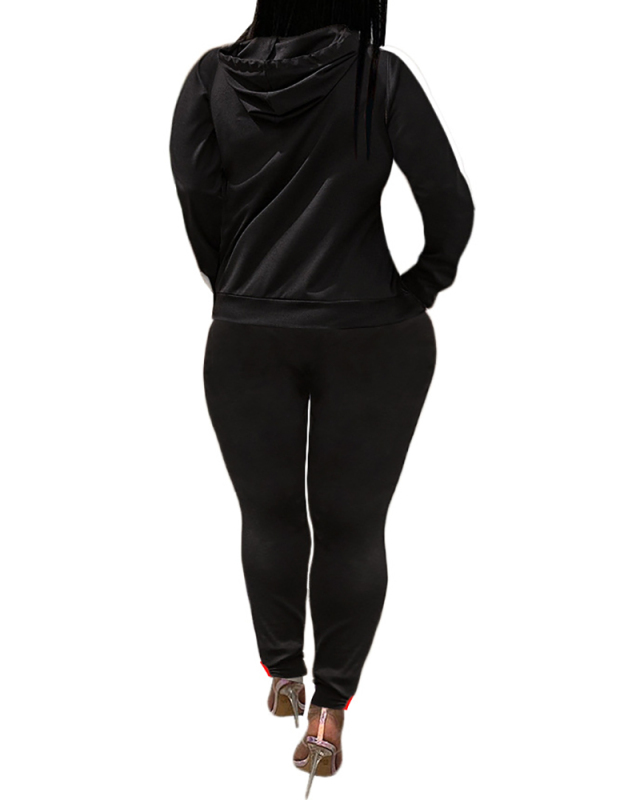 Lady Casual Sporty Solid Color Street Style Two Piece Set S-2XL 