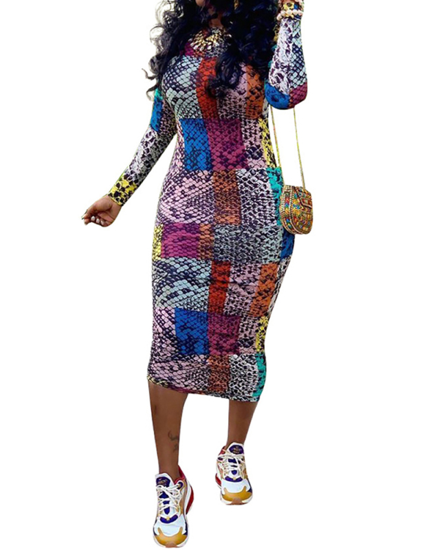 Women Sexy Long Sleeve O-Neck One Piece Dress S-2XL 