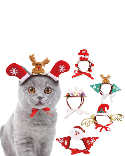 Christmas Halloween Pet Dog Cats Headdresses Pet Puppy Cat Headgear Santa Elk Headwear Hats Dog Cat Cosplay Dressing Up Props