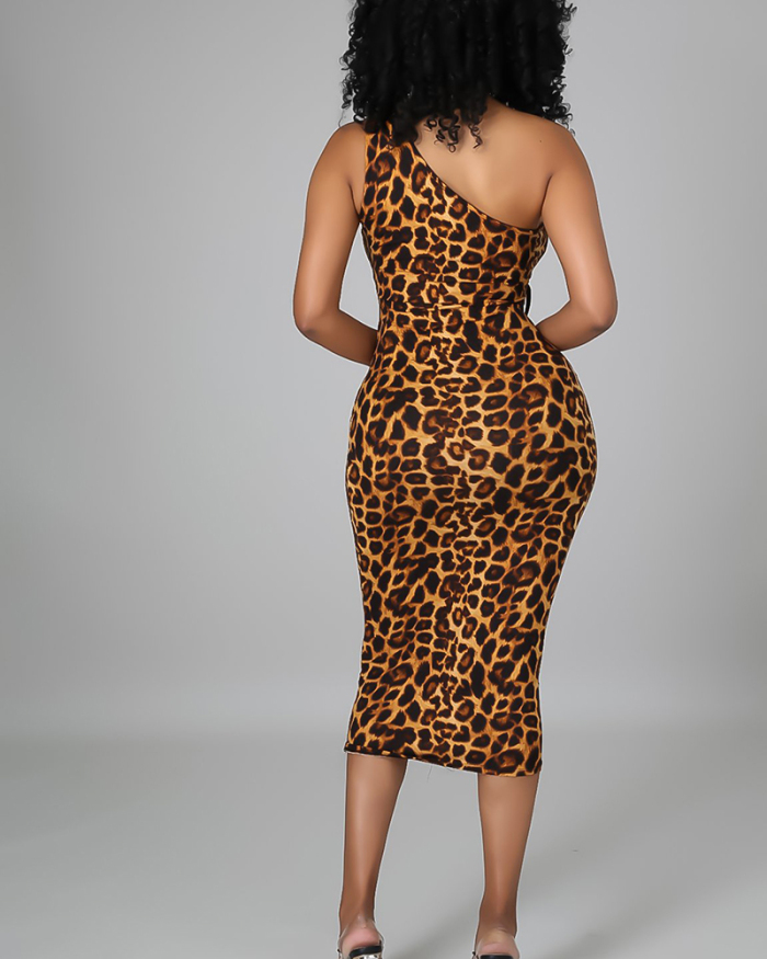 Leopard Printed Women Hollow Out Slim Sexy Dress S-XXL