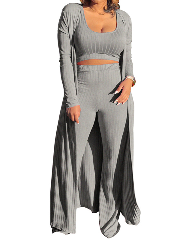 Women Long Sleeve Solid Color Three Piece Set Gray Rose Red Black Purple S-3XL 