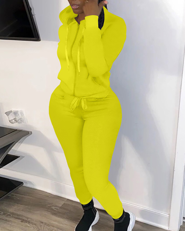 Fashion Casual Sports Hooded Two-piece Suit Solid Color Multi Color S-2XL