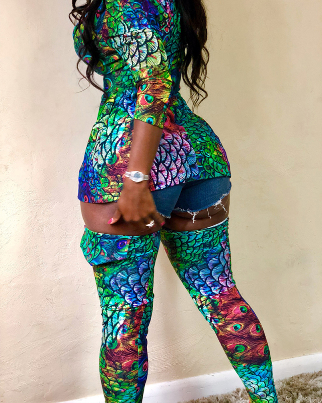 Women Floral Printed Two Pieces Suit Include the stocking