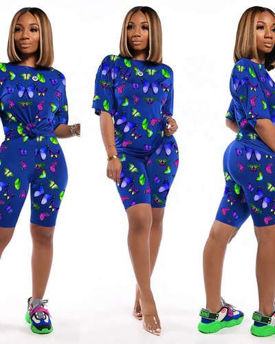 Butterfly Printed Two Piece Women Sets
