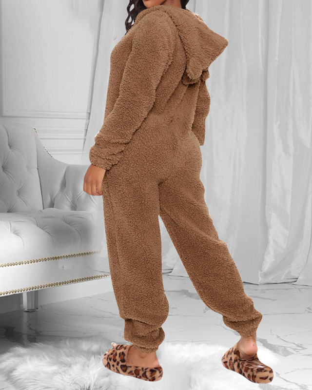 Women Solid Color Cute Casual Long Sleeve Jumpsuit Gray Black Pink Red S-5XL 