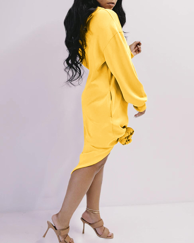 Lady Solid Color Hoodies Causal Street Style One Piece Dress  S-2XL