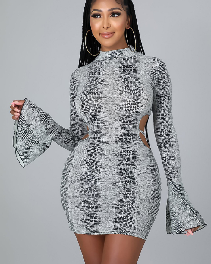 Flare Sleeve Printed Short Mini Dress S-XXL