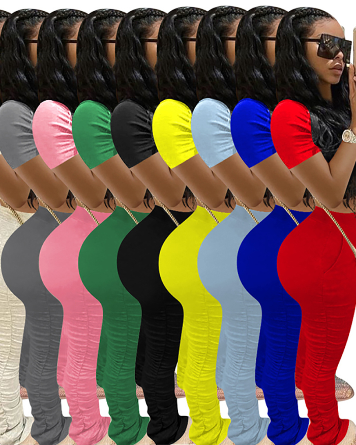 Solid Color Women Fashion Two Piece Set