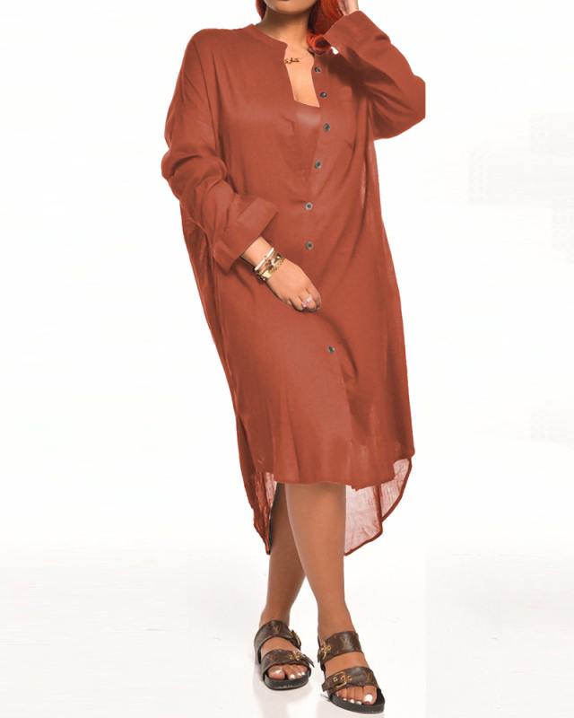 Ladies Fashion Casual Temperament Commuter Long Sleeve Buttons Irregular Shirt Solid Color S-XXL
