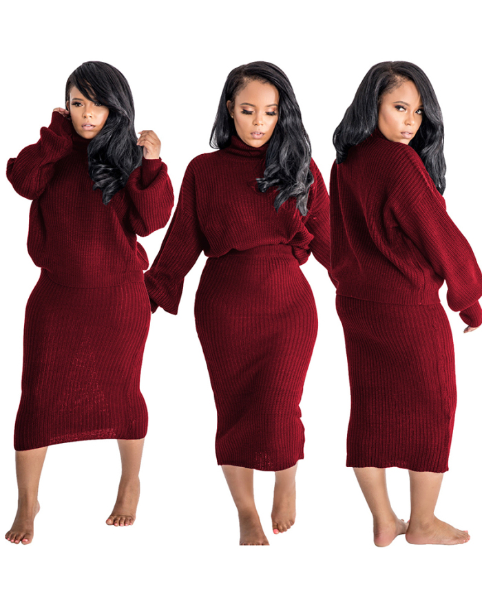 High Neck Women Sweater Two Pieces Dress