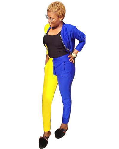 Blue And Yellow Fashion Two Piece Outfit