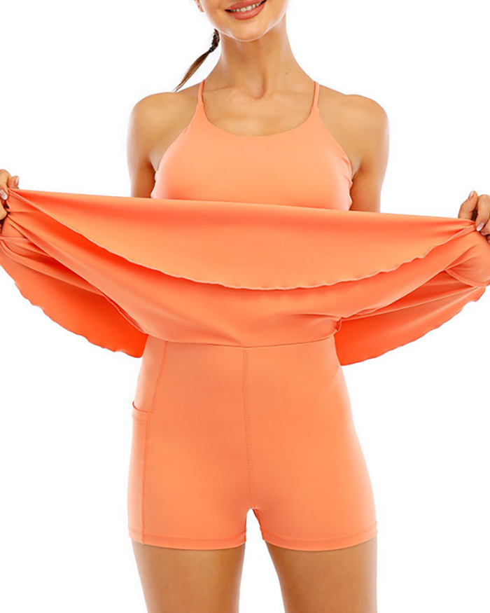 Women Slim Tennis Dress Yoga Running Sports Breathable Elastic Fitness Outdoor One-piece Sport Dress Tracksuit Gym Sportswear Multi Color S-XL