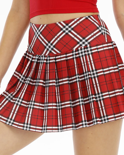 Plaid Elastic Bottoming Pocket Pleated Shorts Sports Dance Fitness Yoga Above-knee Tennis Skort Multi Color S-2XL