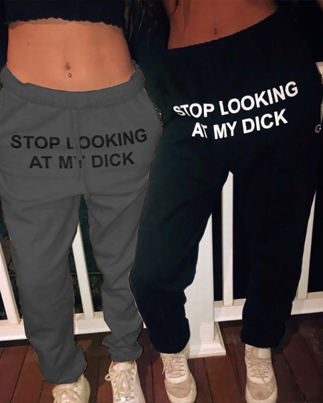 Women Fashion Letters Printed Casual High Waist Sports Pants S-3XL