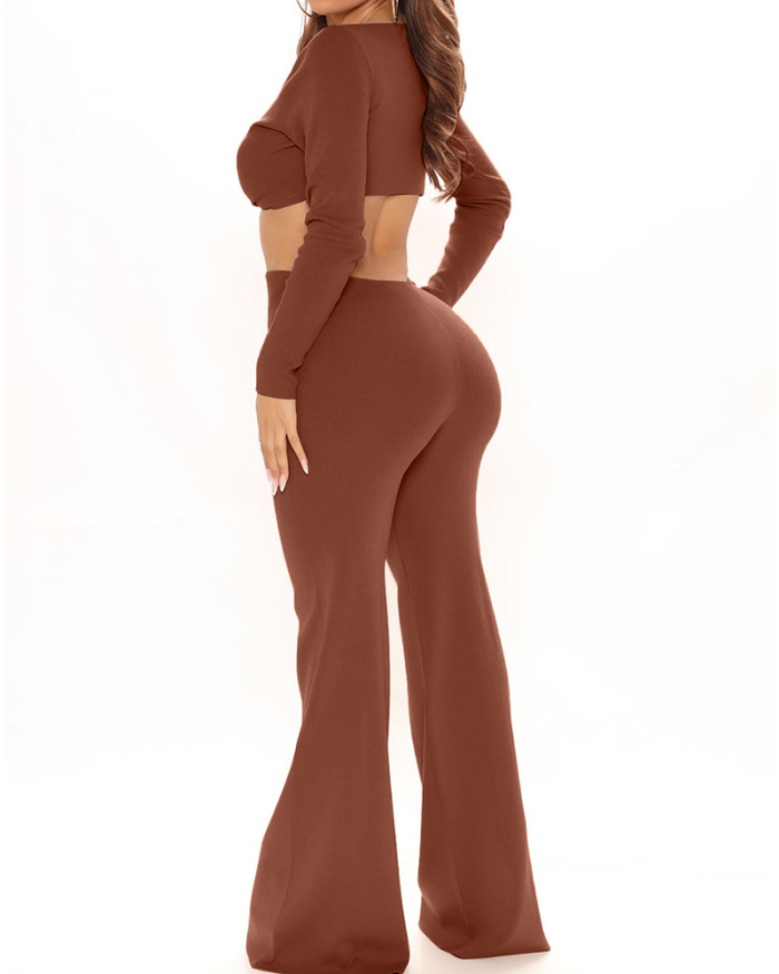 V-neck Long Sleeve Hollow Out Women New Fashion Girl Jumpsuit S-XXL