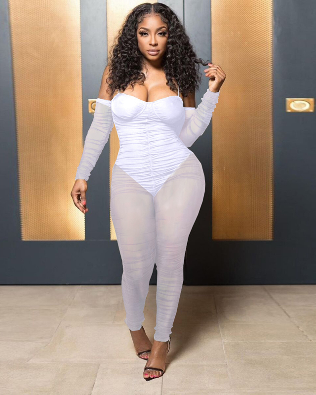 Off Shoulder Mesh Women Autumn Jumpsuit Wholesale S-4XL