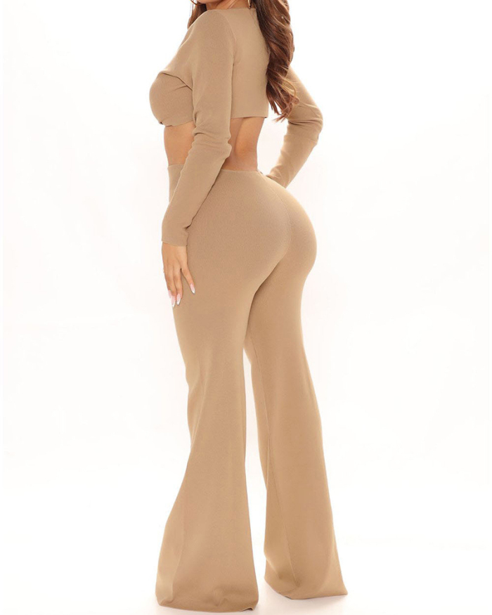 V-neck Long Sleeve Hollow Out Women New Fashion Girl Jumpsuit S-XXL