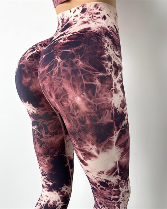 Ladies Fashion Tie-Dye Seamless Yoga Pants Sports Fitness Sexy Hip Leggings S-L