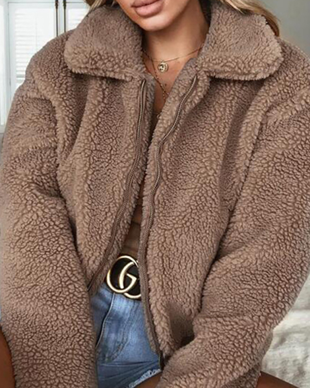 Women's Fashion Warm Velvet Jacket Top Solid Color S-3XL