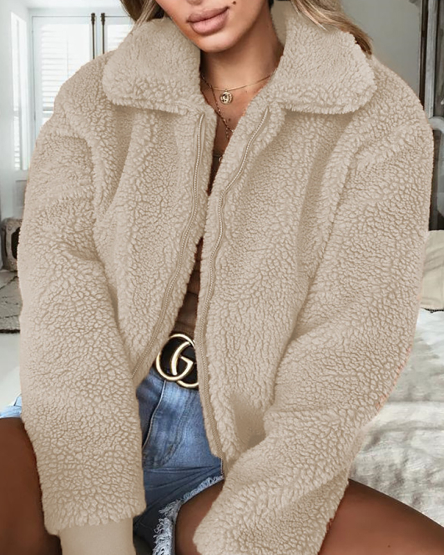 Women's Fashion Warm Velvet Jacket Top Solid Color S-3XL