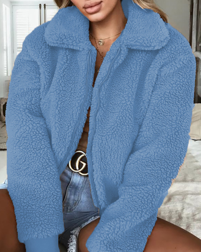 Women's Fashion Warm Velvet Jacket Top Solid Color S-3XL