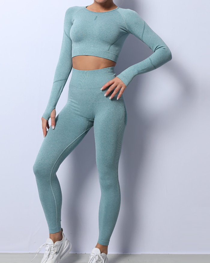 Ladies Fashion New Seamless Knitted Yoga Two-Piece Suit Solid Color S-XL