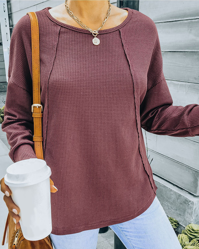 Lady Solid Color Street Style Casual Tops Green Blue Wine Red S-XL 