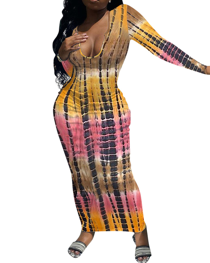 Printed U-neck Wholesale Women Long Dress S-XXL
