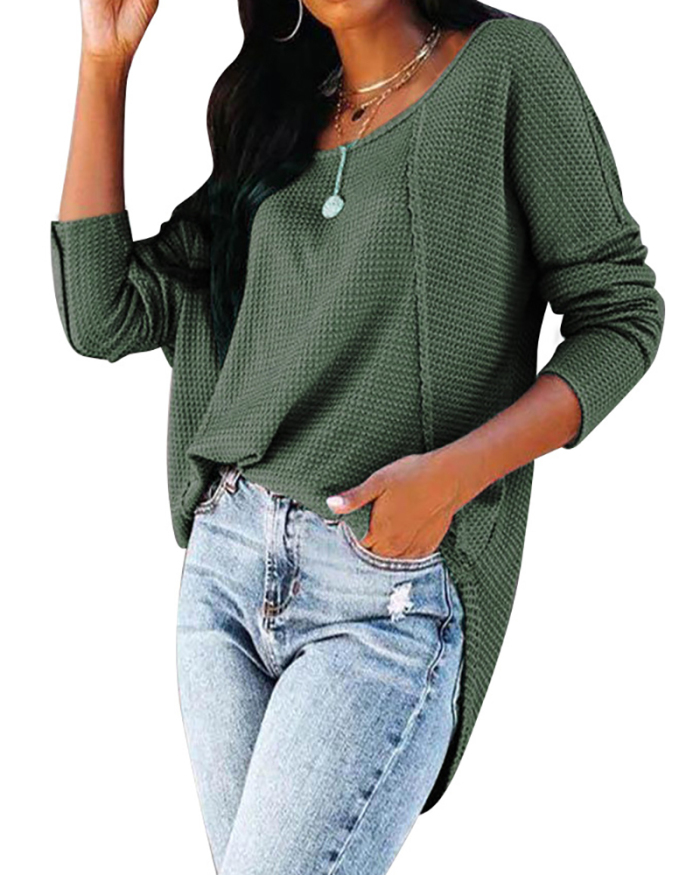 Lady Solid Color Street Style Casual Tops Green Blue Wine Red S-XL 