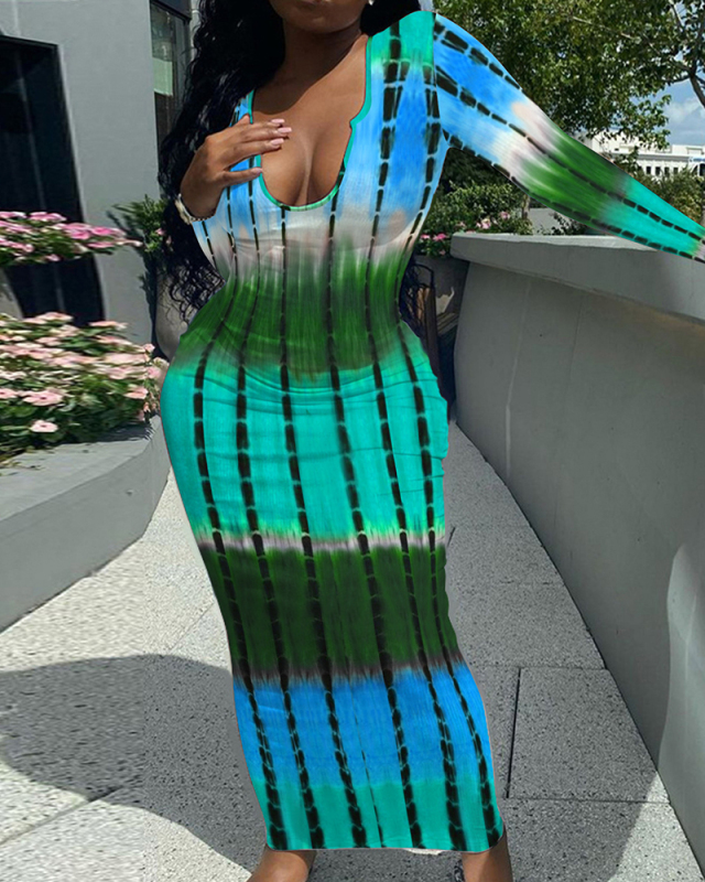 Printed U-neck Wholesale Women Long Dress S-XXL
