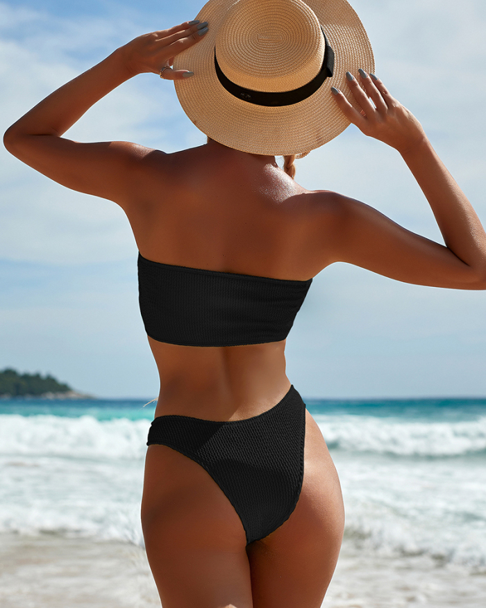 High Cut Swimsuit Women Off-shoulder Swimwear Women Solid Bathing Suit S-L
