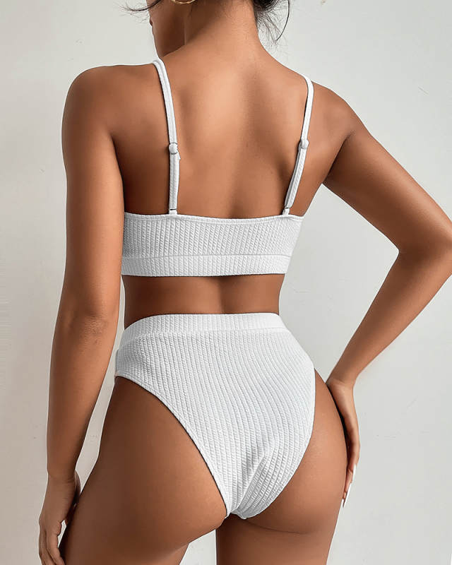 High Waist Bikini 2021 Bandeau Swimsuit Women's Swimming Suit Ribbed Swimwear S-L
