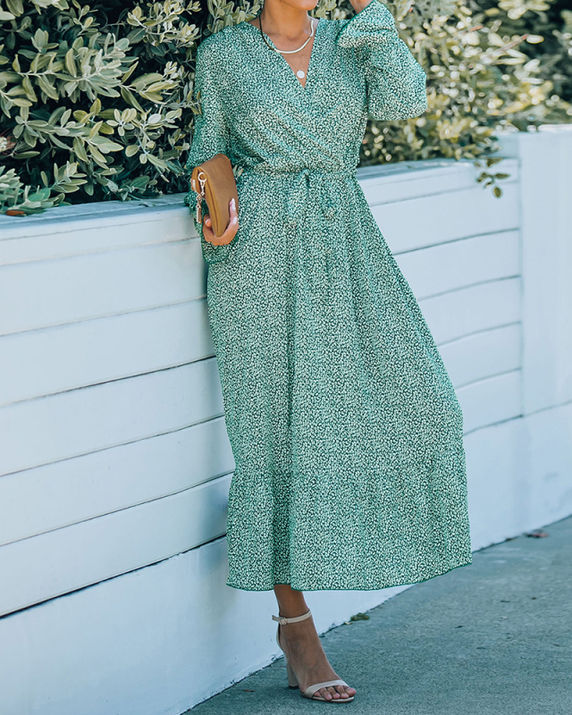Lady Sexy Long Sleeve V-Neck One Piece Dress Green Black Khaki S-XL 