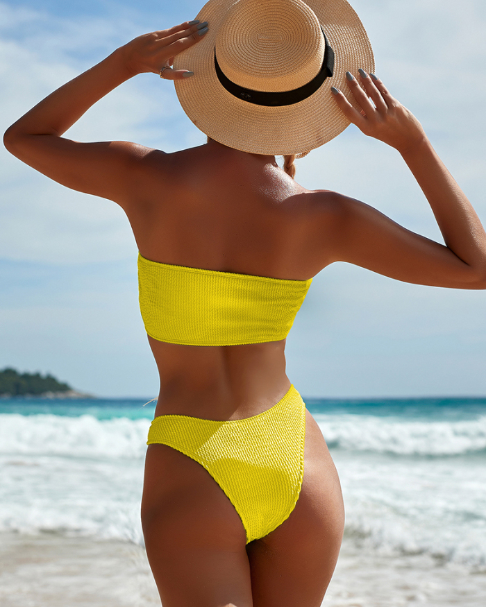 High Cut Swimsuit Women Off-shoulder Swimwear Women Solid Bathing Suit S-L
