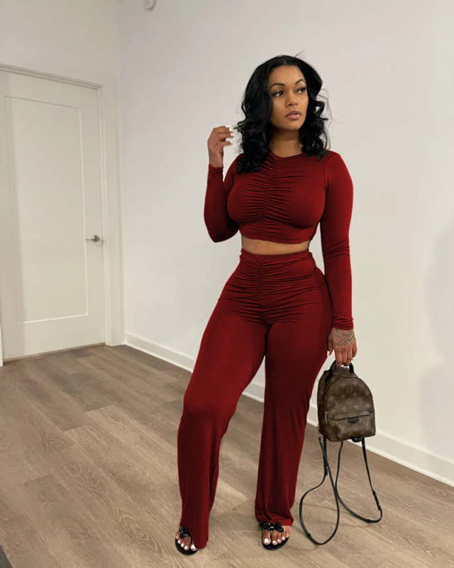 Long Sleeve Women Loose Pant Two Piece Pant Set S-XXL