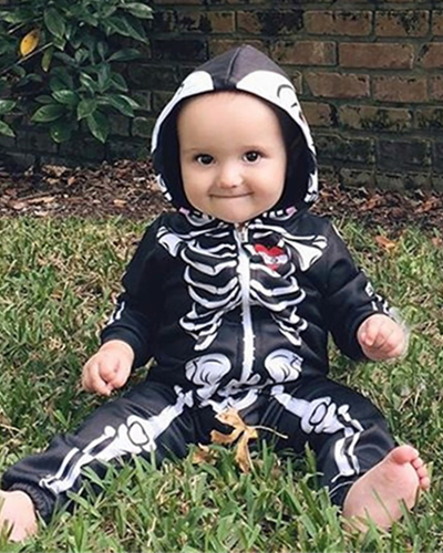 Kids 2021 Spring/Autumn Skull Long Sleeve One-Piece Romper Halloween Hooded Baby 70-100
