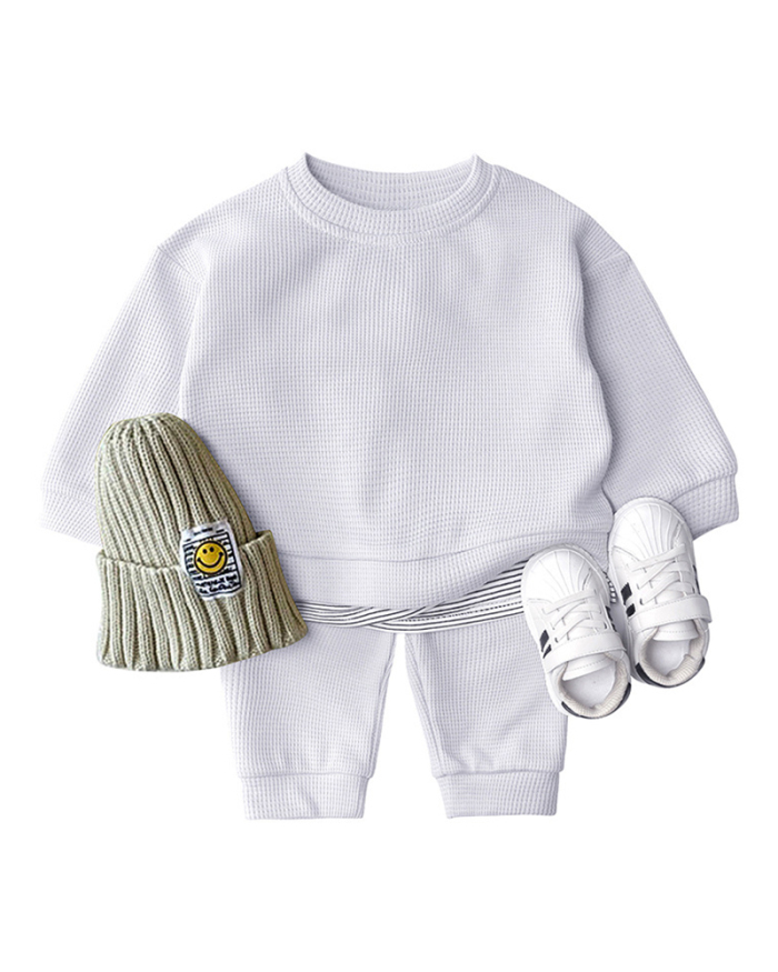 Children Solid Color Casual Long Sleeve Two Set ( no include hat and shoes )70-100