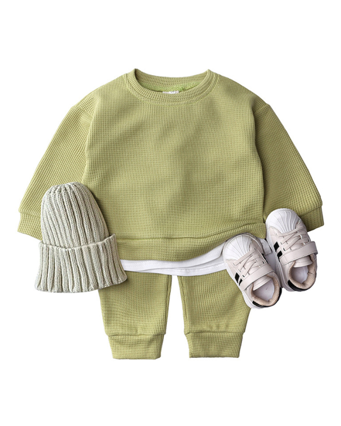 Children Solid Color Casual Long Sleeve Two Set ( no include hat and shoes )70-100